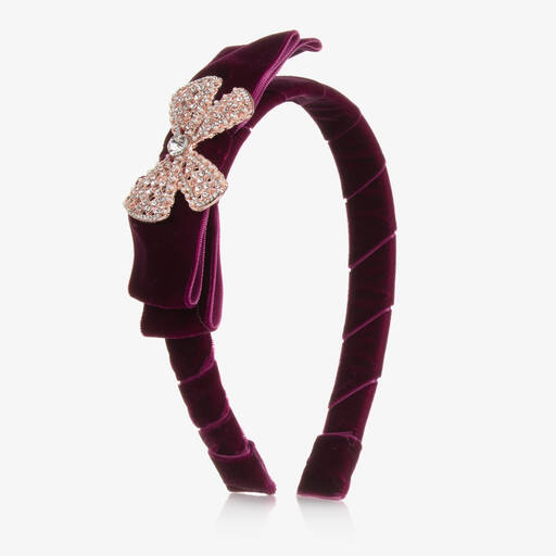 David Charles-Girls Purple Velvet Bow Headband | Childrensalon