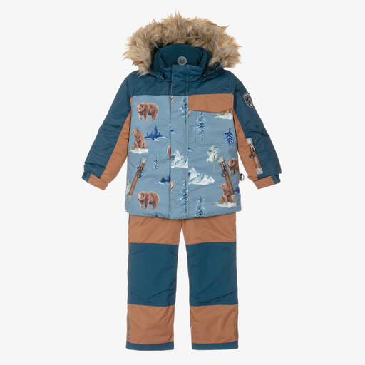 Deux par Deux-Boys Blue & Brown Bear Snowsuit Set | Childrensalon