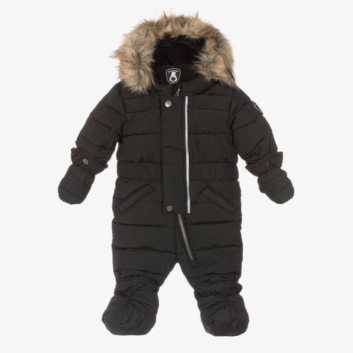 Deux par Deux-Grey Hooded Baby Snowsuit  | Childrensalon