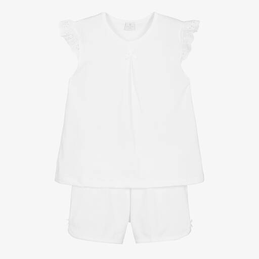 Diacar-Короткая белая пижама из хлопка для девочек | Childrensalon