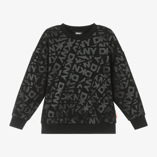 DKNY-Black Cotton Jacquard Sweatshirt | Childrensalon