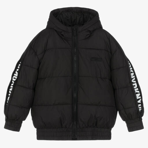 DKNY-Black Hooded Puffer Jacket | Childrensalon