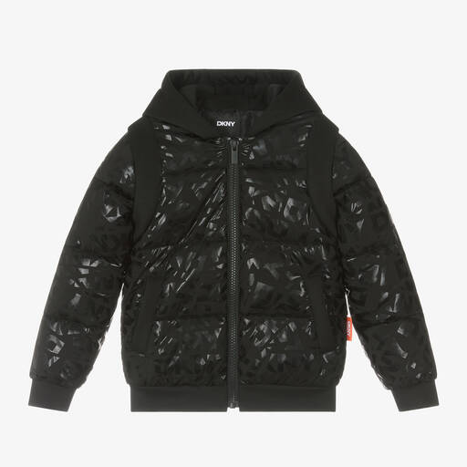 DKNY-Black Hooded Puffer Jacket | Childrensalon