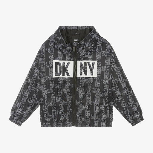 DKNY-Black Hooded Windbreaker Jacket | Childrensalon