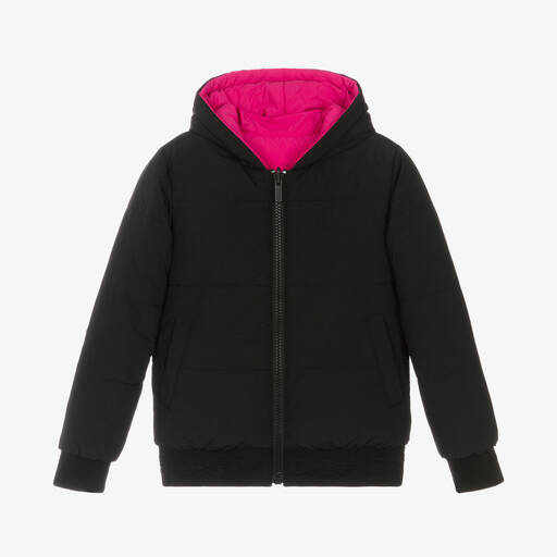 DKNY-Black & Pink Reversible Puffer Jacket | Childrensalon