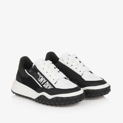 DKNY-Black & White Lace-Up Trainers | Childrensalon