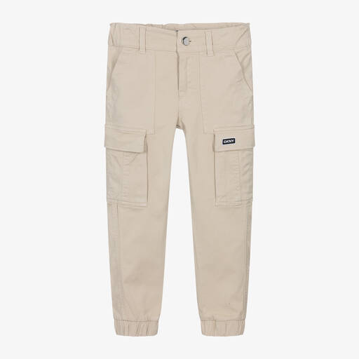 DKNY-Boys Beige Cotton Cargo Trousers | Childrensalon