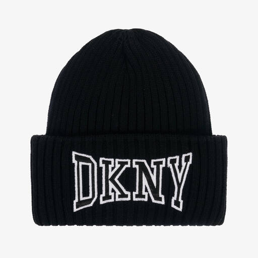 DKNY-Boys Black Ribbed Beanie Hat | Childrensalon