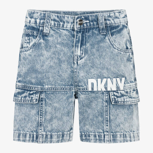DKNY-Boys Blue Acid Wash Denim Cargo Shorts | Childrensalon