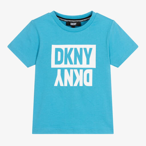 DKNY-Boys Blue Cotton Logo T-Shirt | Childrensalon