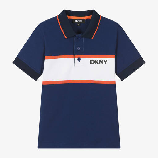 DKNY-Boys Blue Cotton Piqué Polo Shirt | Childrensalon