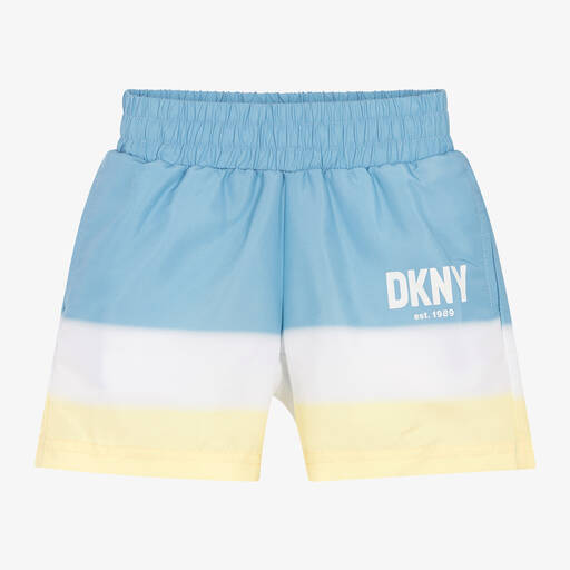 DKNY-Boys Blue Striped Swim Shorts | Childrensalon