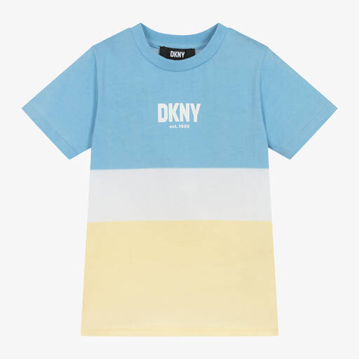 DKNY-تيشيرت قطن لون أصفر وأزرق بلوك للأولاد | Childrensalon