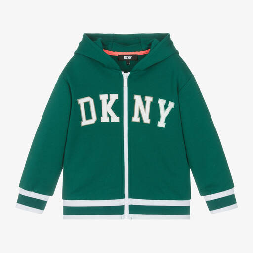 DKNY-توب هودي بسحّاب قطن لون أخضر للأولاد | Childrensalon