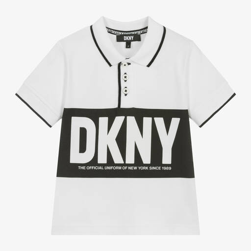 DKNY- توب بولو قطن بيكيه لون أبيض وأسود للأولاد | Childrensalon