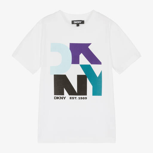 DKNY-تيشيرت قطن عضوي جيرسي لون أبيض للأولاد | Childrensalon