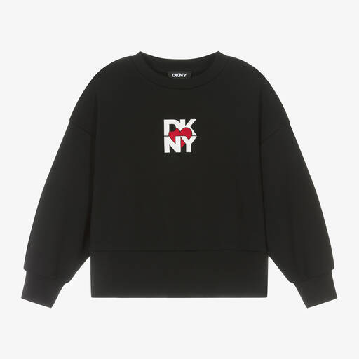 DKNY-Girls Black Cotton Heart Sweatshirt | Childrensalon