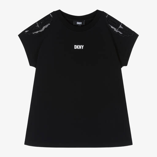 DKNY-فستان تيشيرت قطن جيرسي لون أسود | Childrensalon