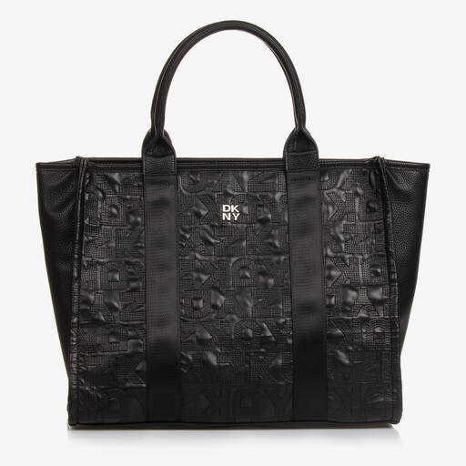 DKNY-Girls Black Faux Leather Tote Bag (35cm) | Childrensalon