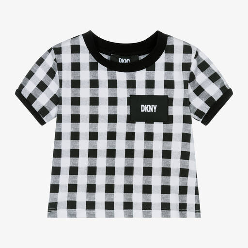 DKNY-Girls Black Gingham Cotton T-Shirt | Childrensalon