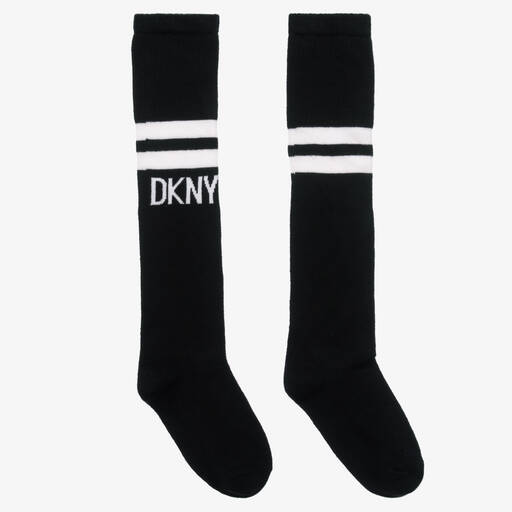 DKNY-Girls Black Knee High Cotton Socks | Childrensalon
