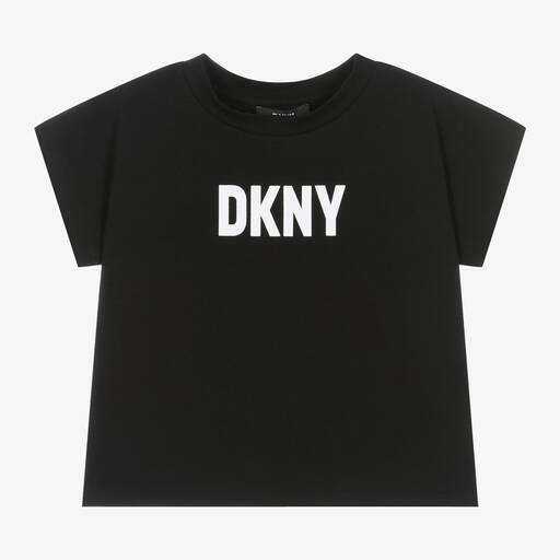 DKNY-تيشيرت قطن جيرسي عضوي لون أسود للبنات | Childrensalon