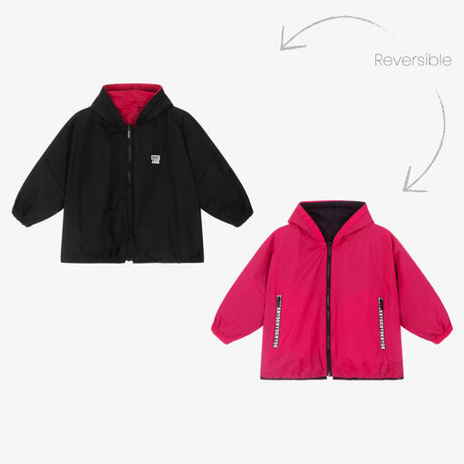 DKNY-Girls Black & Pink Reversible Coat | Childrensalon