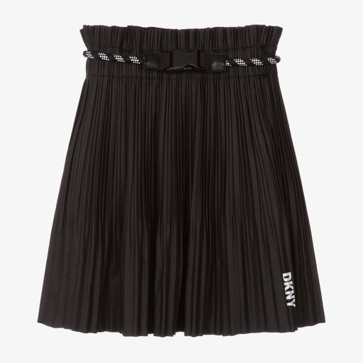 DKNY-Girls Black Pleated Faux Leather Skirt | Childrensalon