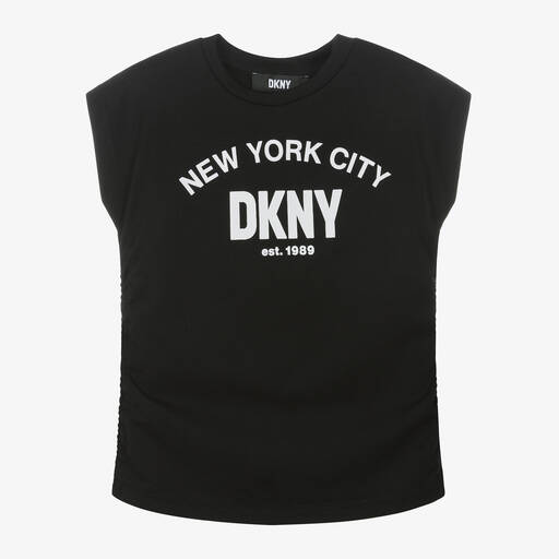 DKNY-Girls Black Ruched Graphic T-Shirt | Childrensalon