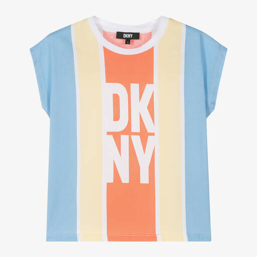 DKNY-تيشيرت قطن مقلم لون أزرق وأصفر للبنات | Childrensalon