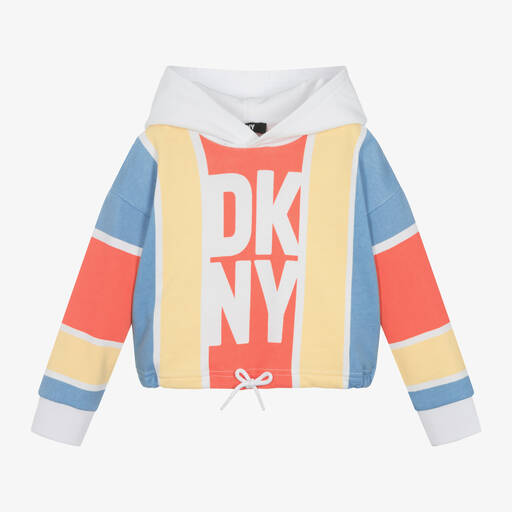 DKNY-Girls Blue Striped Cotton Hoodie | Childrensalon