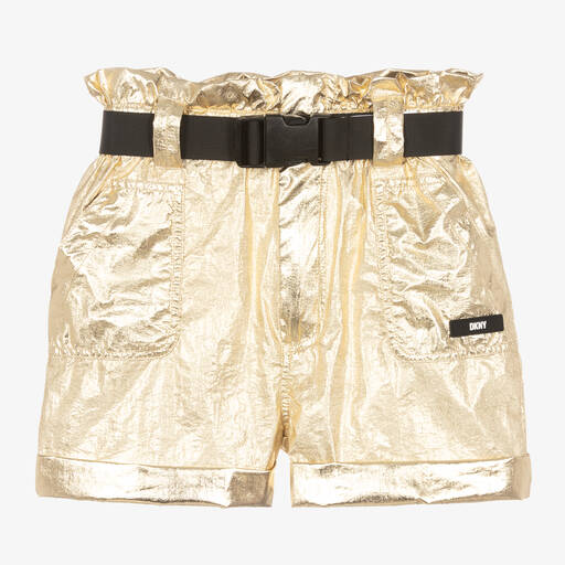 DKNY-Girls Gold Paperbag Waist Shorts | Childrensalon