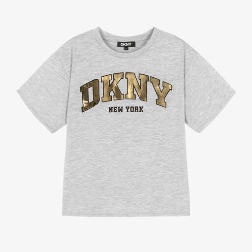 DKNY-تيشيرت قطن لون رمادي للبنات | Childrensalon