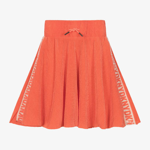 DKNY-تنورة ميدي بليسيه جيرسي لون برتقالي مرجاني | Childrensalon