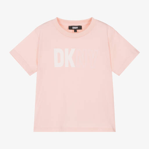 DKNY-تيشيرت قطن عضوي لون زهري فاتح للبنات | Childrensalon