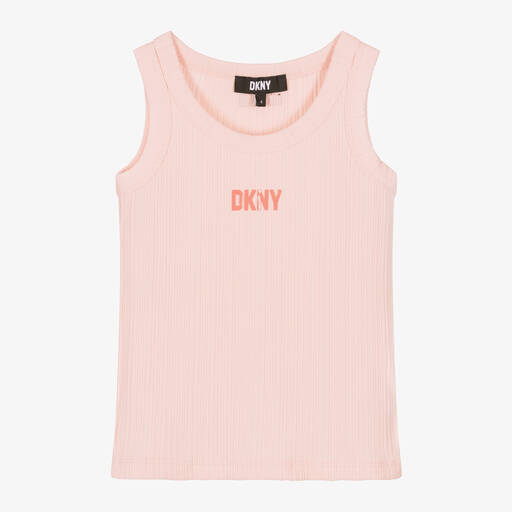 DKNY-توب فيست قطن مضلع لون زهري فاتح للبنات | Childrensalon
