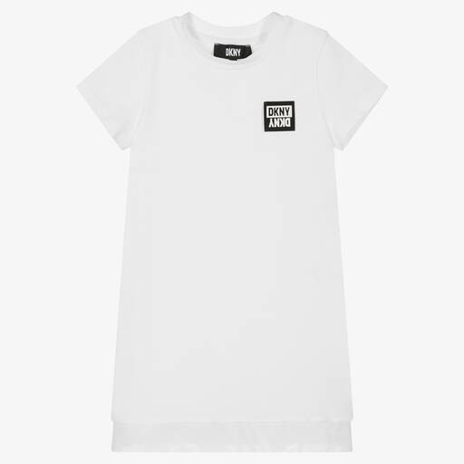 DKNY-Girls White Cotton Logo T-Shirt Dress | Childrensalon