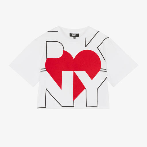 DKNY-Girls White Organic Cotton Heart T-Shirt | Childrensalon