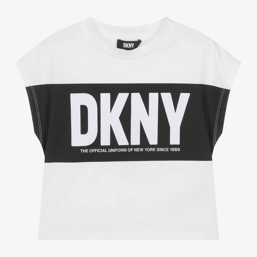 DKNY-Girls White Organic Cotton T-Shirt | Childrensalon