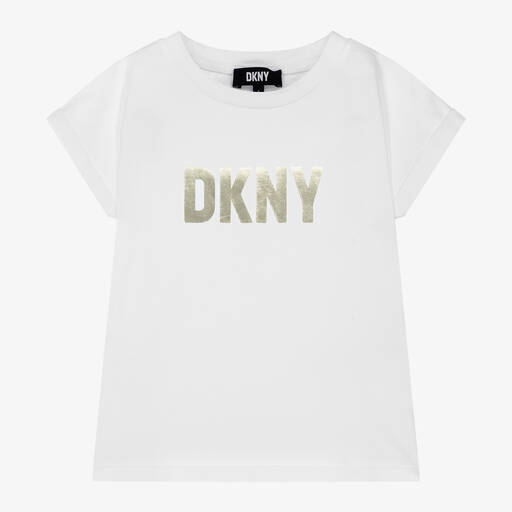 DKNY-تيشيرت قطن عضوي لون أبيض للبنات | Childrensalon