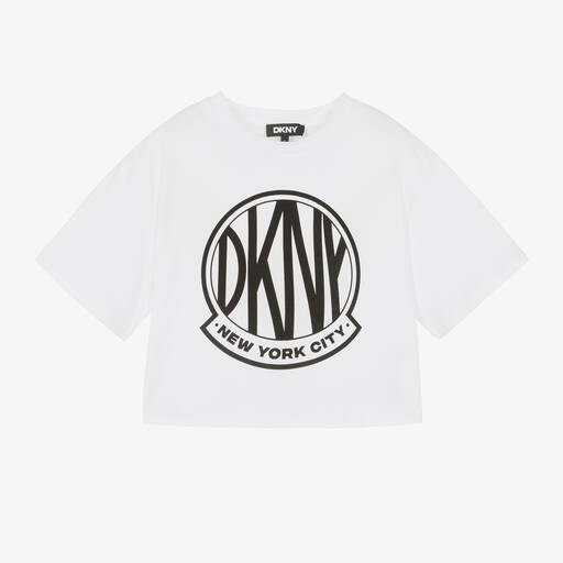 DKNY-Girls White Organic Cotton T-Shirt | Childrensalon