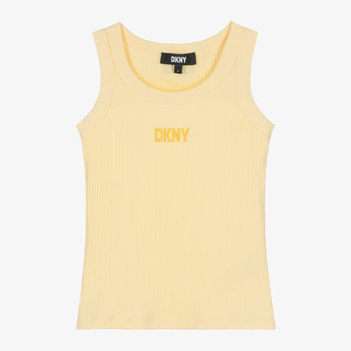 DKNY-توب فيست قطن جيرسي مضلع لون أصفر فاتح للبنات | Childrensalon
