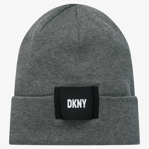 DKNY-Bonnet gris et noir en coton | Childrensalon