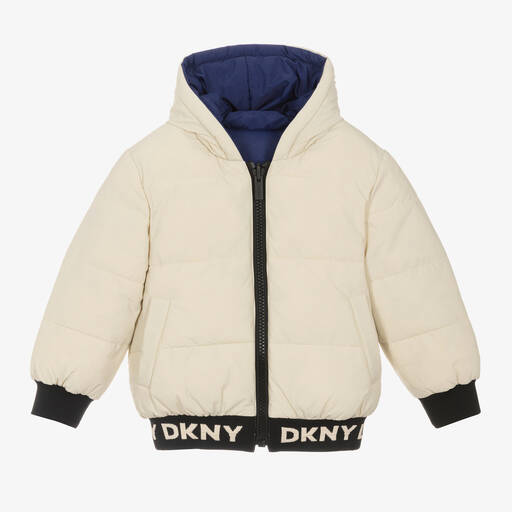 DKNY-Ivory & Blue Reversible Puffer Jacket | Childrensalon