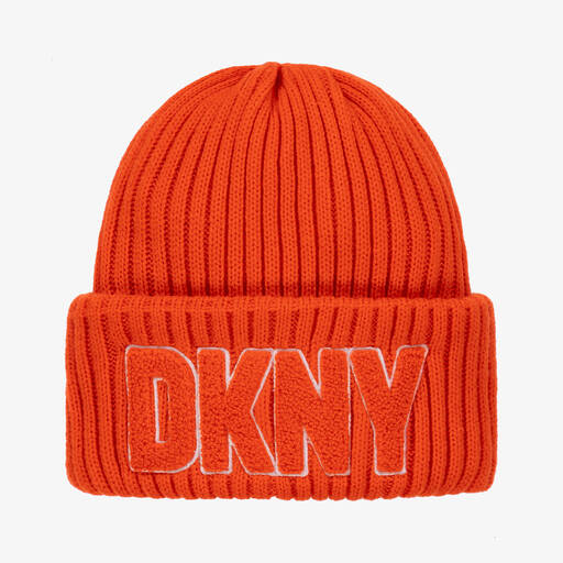 DKNY-Bonnet orange en maille à broderies  | Childrensalon