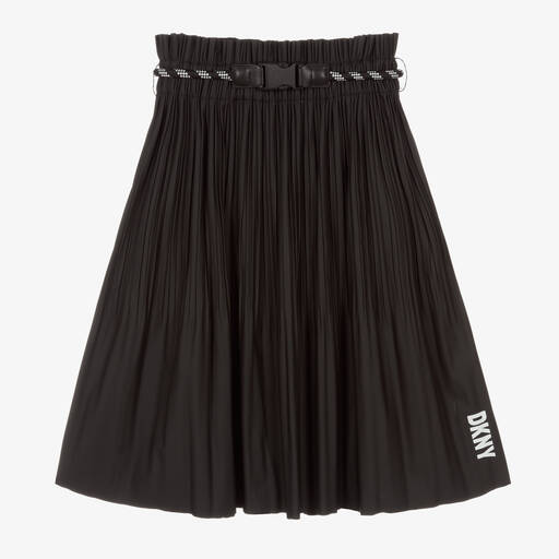 DKNY-Teen Black Faux Leather Plissé Midi Skirt | Childrensalon