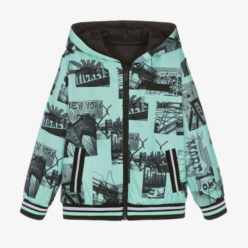 DKNY-Teen Boys Black & Green Hooded Jacket | Childrensalon