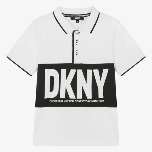 DKNY-توب بولو قطن بيكيه لون أبيض للمراهقين | Childrensalon