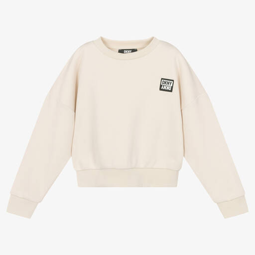 DKNY-Teen Girls Beige Cotton Logo Sweatshirt | Childrensalon