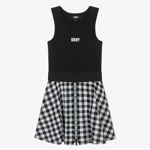 DKNY-Teen Girls Black Cotton Gingham Dress | Childrensalon